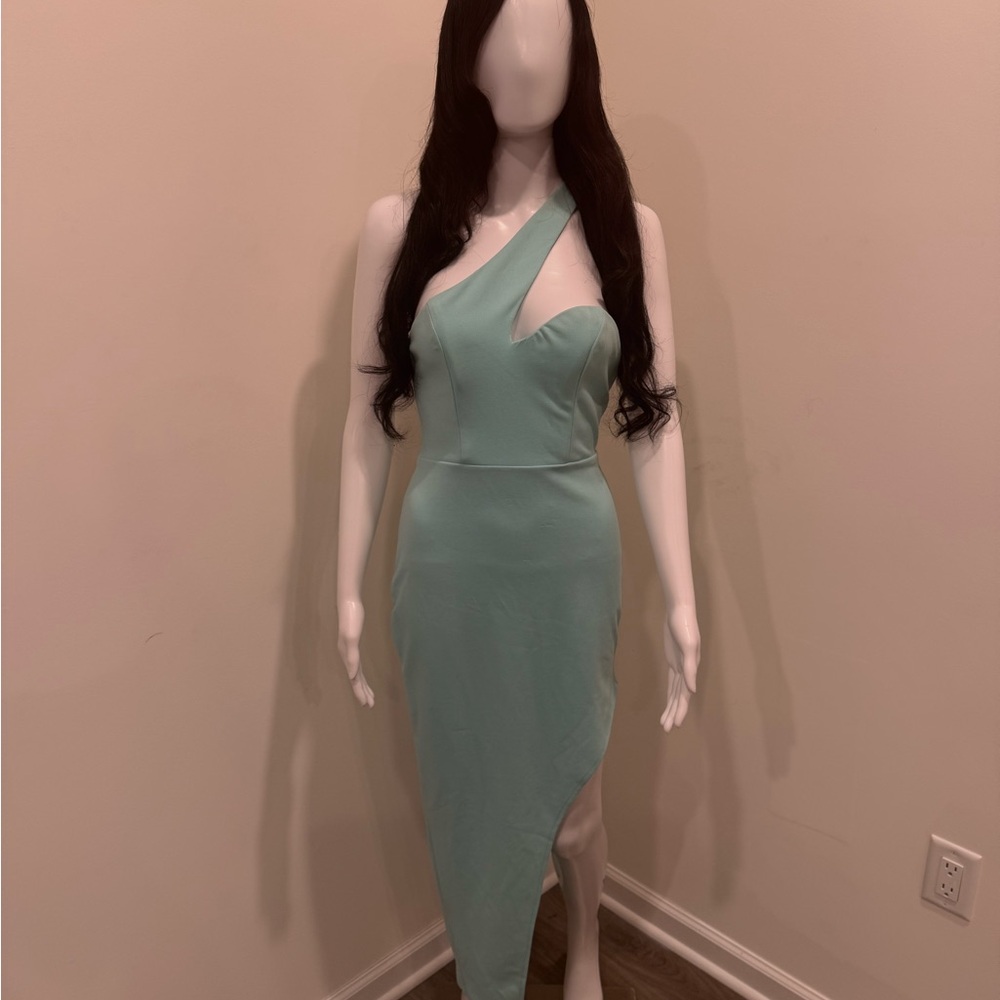 Hello Molly Asymmetrical One-Shoulder Dress in Light Blue
